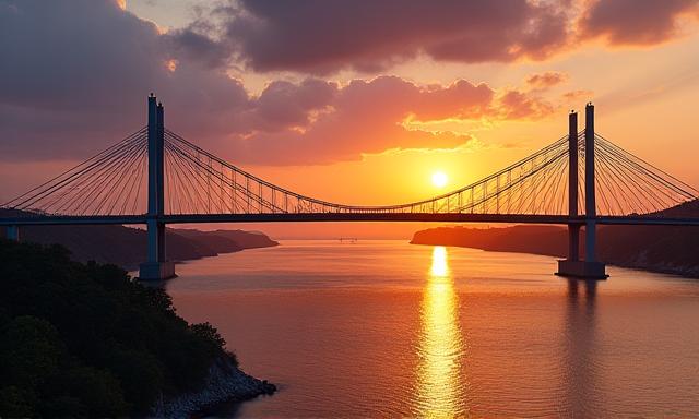 Új híd építése naplementében