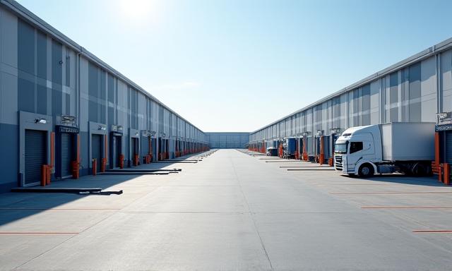 Modern logisztikai központ darukkal