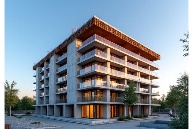 Modern lakóház építése naplementében